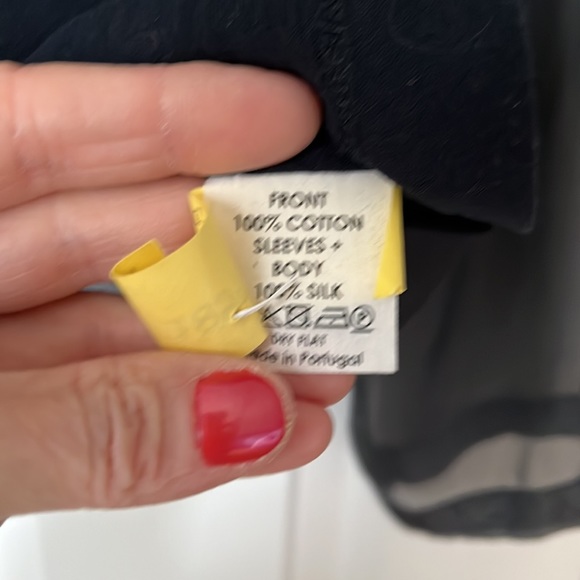 Dries Van Noten Navy Blue Cotton Top W/ Sheer Silk Sleeves & Back Size M - Picture 3 of 5